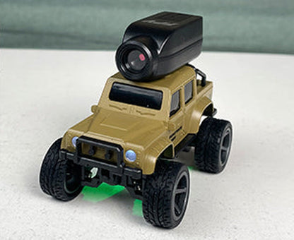 MiniRC FPV camera car close up with magnetic camera and LED lights